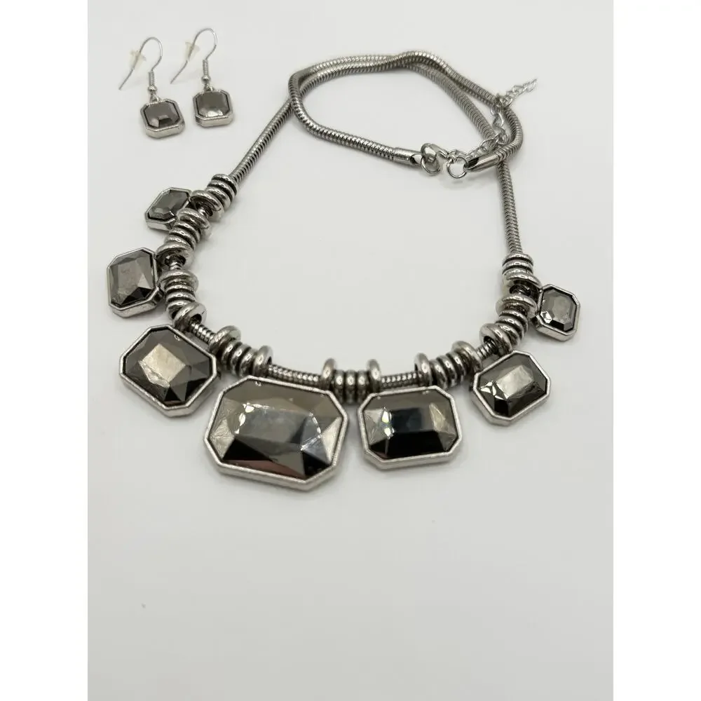 Gunmetal Statement Necklace & Earrings Set